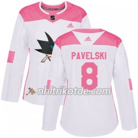 San Jose Sharks Trikot Joe Pavelski 8 Adidas 2017-2018 Weiß Pink Fashion Authentic - Dame